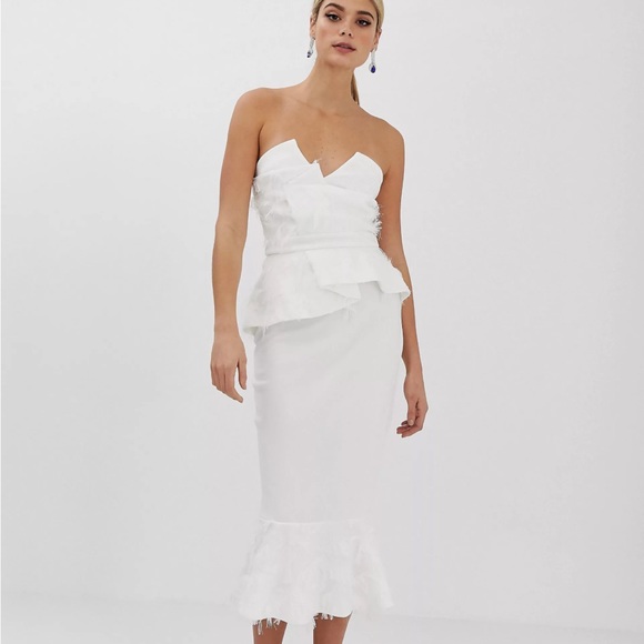 ASOS White Faux Feather Peplum Dress - Picture 1 of 3